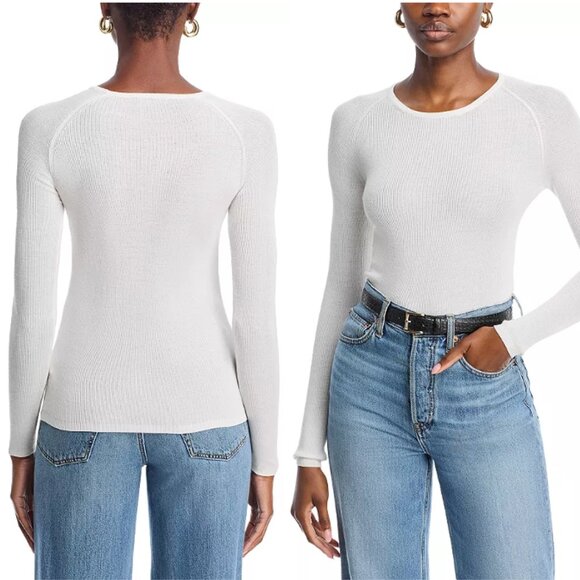 MAJESTIC FILATURES Raglan Sleeve Stretch Top in Milk White Size 2 (XS) - Picture 1 of 8